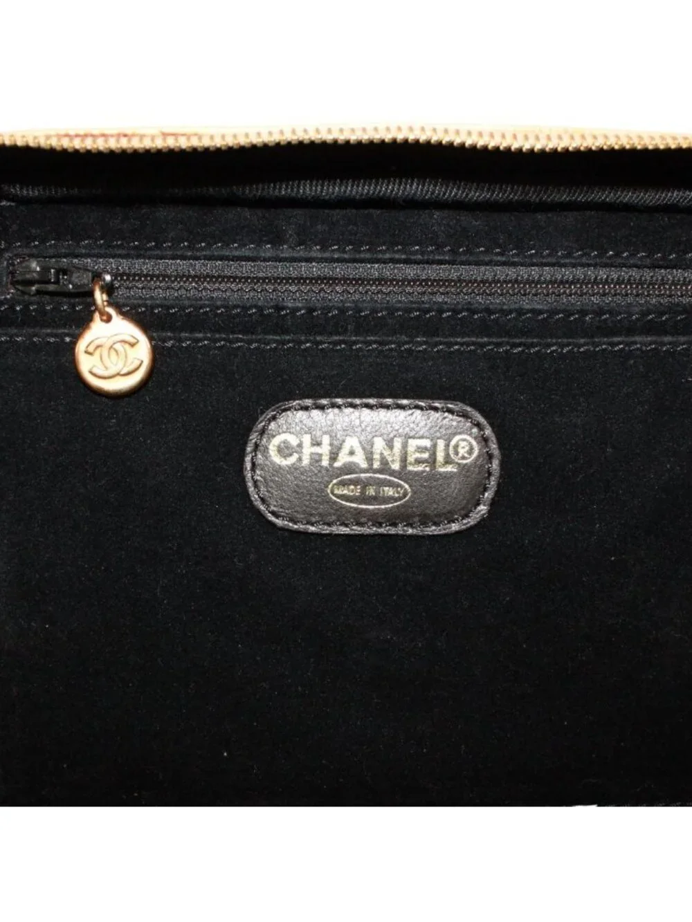 Chanel CC Logo Vanity Bag Caviar Leather Beige Handbag Gold